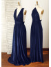 Navy Blue Jersey Floor Length Convertible Bridesmaid Dress